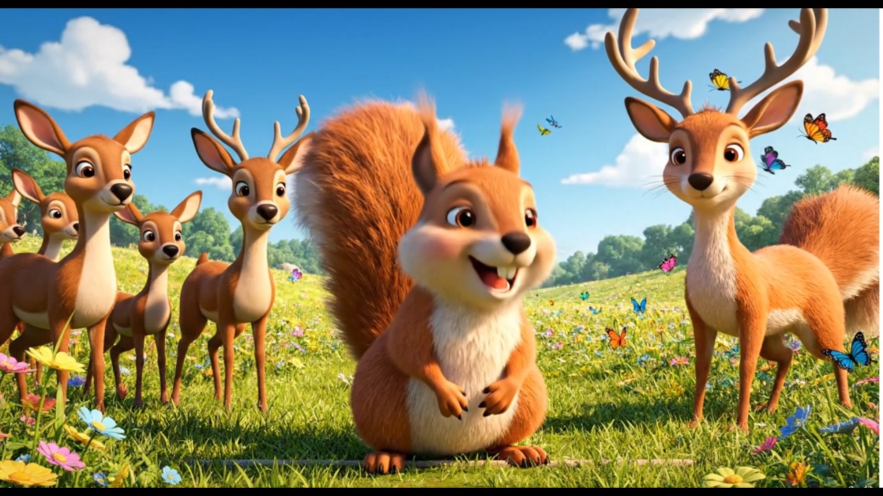 Tiny Squirrel Runs with the Deer 🐿️🦌 | Magical Meadow Adventure Cartoon for Kids
