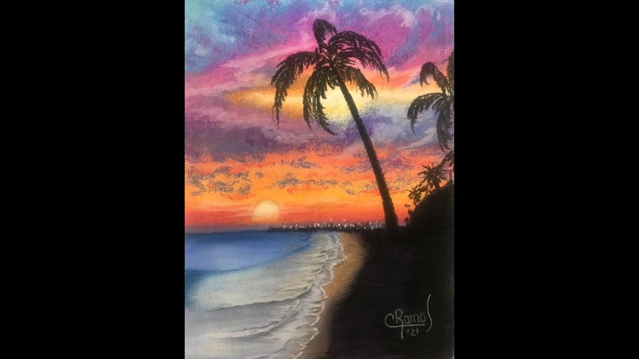 COMO PINTAR ATARDECER EN LA PLAYA - TIZAS PASTEL