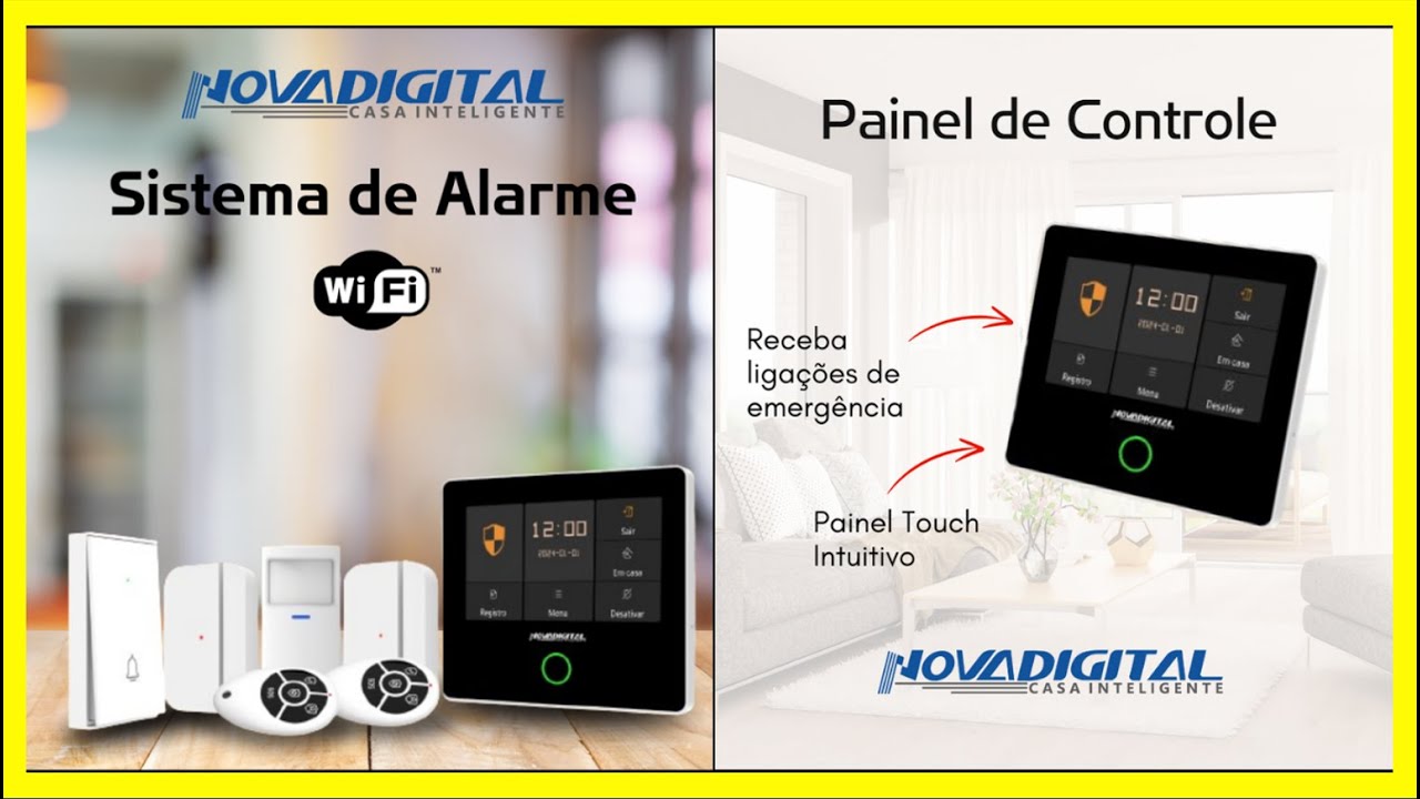 Kit Alarme de Segurança com Tela Touch Wi-Fi  e Chip GSM Novadigital - Compatível com Alexa e Google