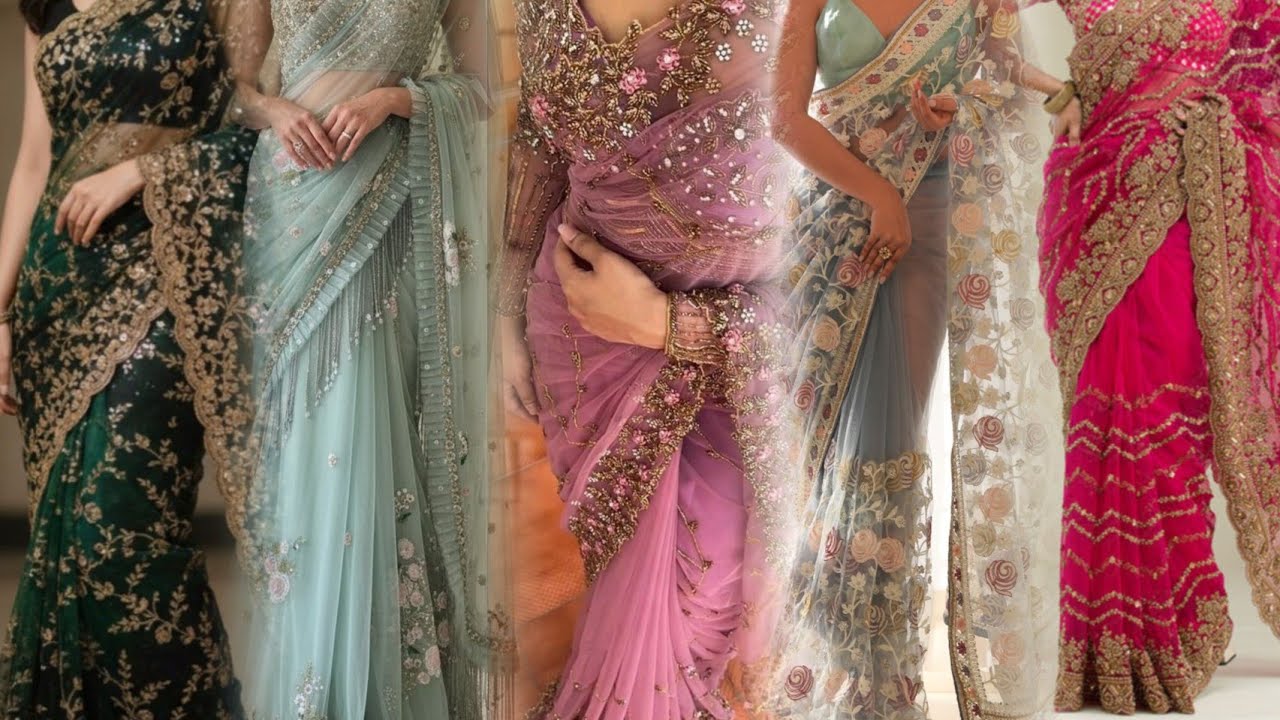 Farewell sarees - Stone Embroidery Sarees #sparklestylevault #sarees #farewellsareeideas 