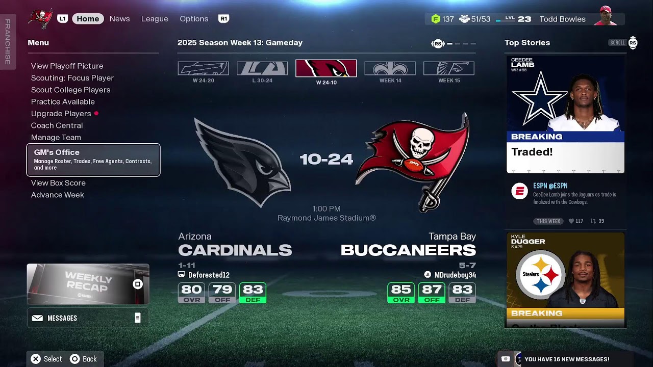 Bucs vs cards madden 26