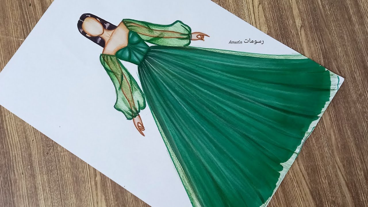 رسم فستان منفوش  وجميل سهل جدا بالخطوات/تعلم رسم فستان سهل للمبتدئين