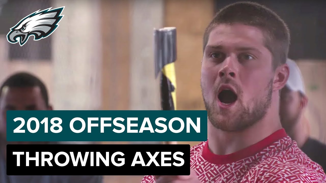 Eagles Players Face Off with Throwing Axes at Urban Axes Philadelphia
