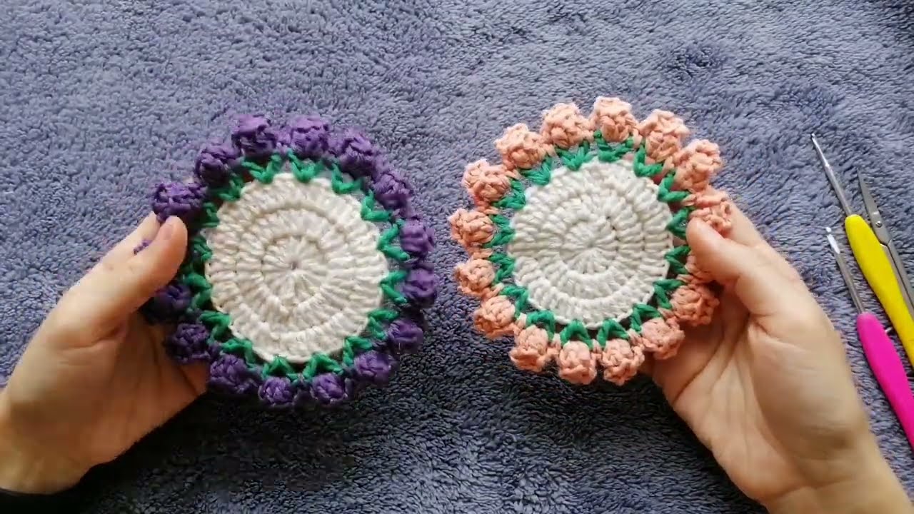Çiçekli Tığ İşi Bardak Altlığı, Crochet Flower Coaster, Crochet Mug Rug, DIY
