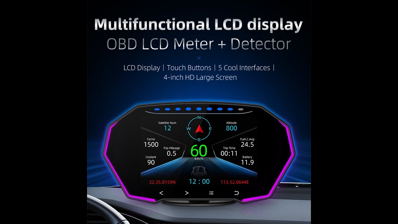 Modern design HUD F11 car HUD display OBD2 + GPS multi-interface smart gauge