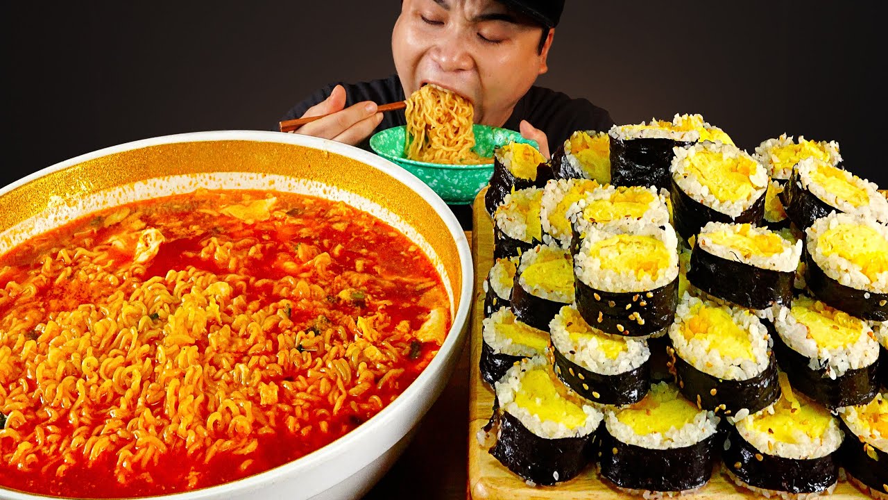 얼큰한 열라면과 부드러운 계란김밥 먹방~!! 리얼사운드 ASMR Mukbang(Eating Show)