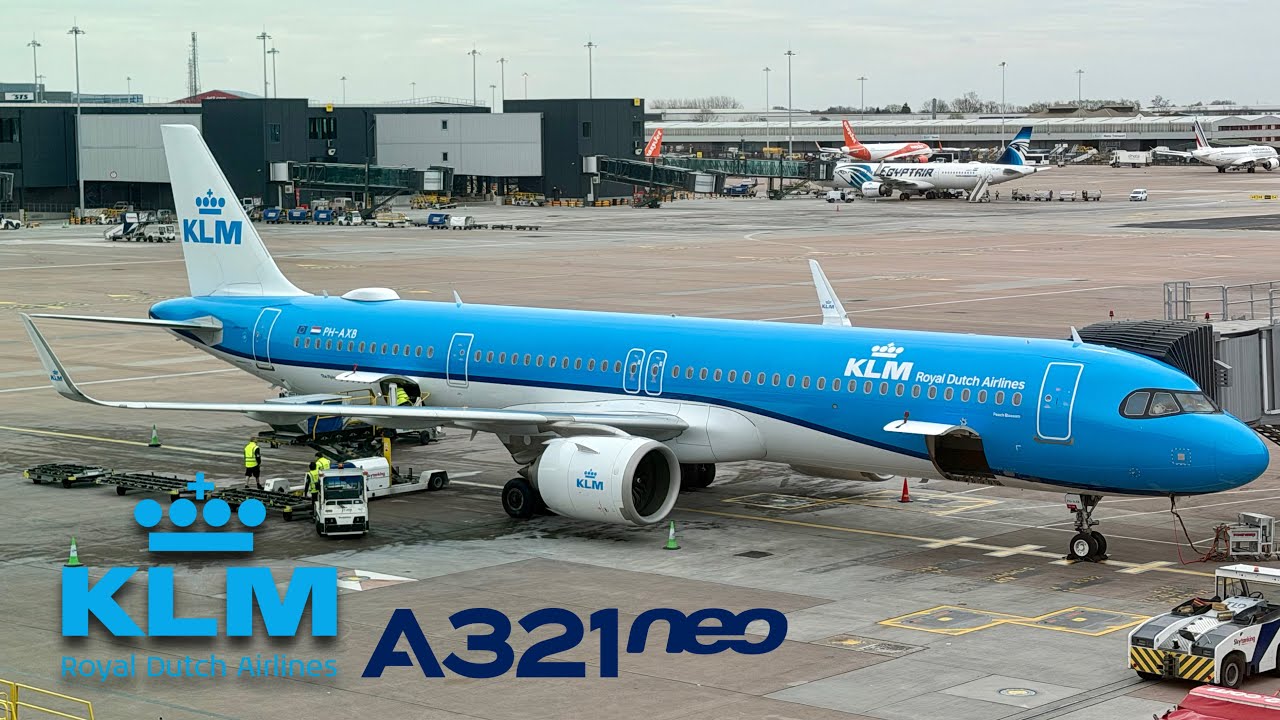 Новый самолет Airbus A321NEO авиакомпании KLM, эконом-класс, 🇬🇧Манчестер (MAN) &mdash; Амстердам (AMS) ...