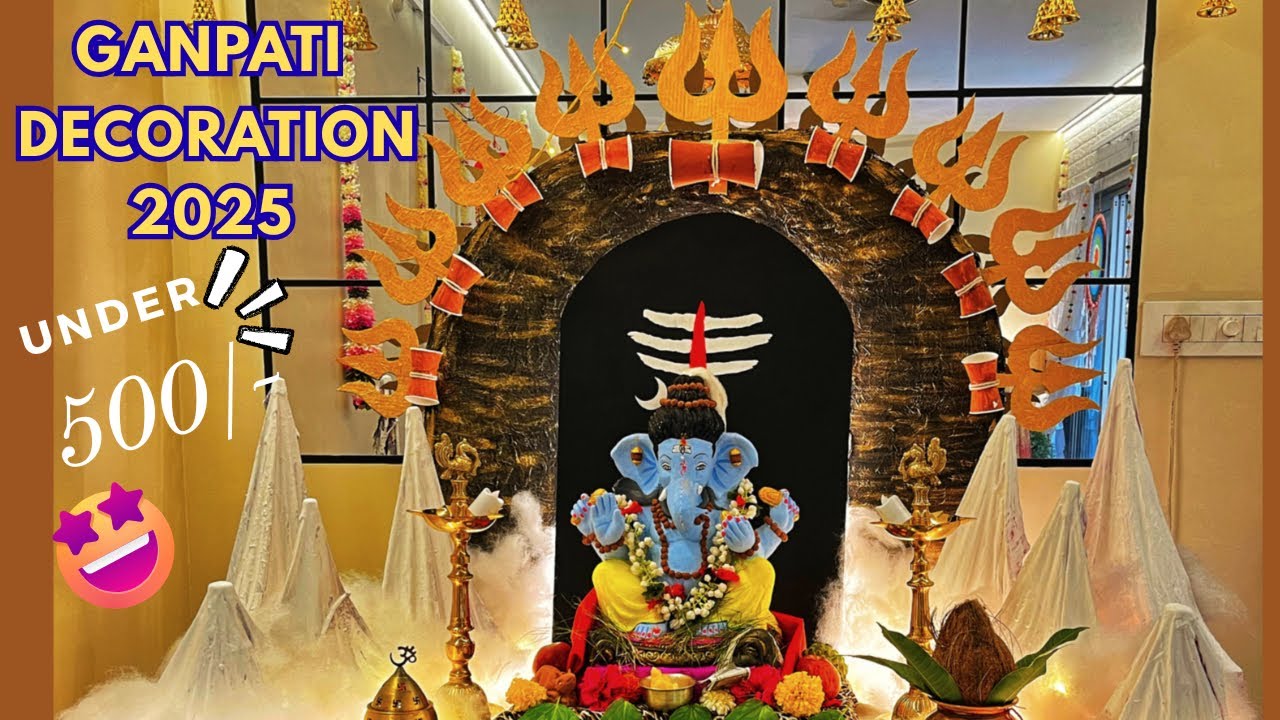 🛕Easy & Affordable Ganpati Backdrop Decoration uder ₹500 DIY🎨| Kailash Parvat Theme Makhar at Home