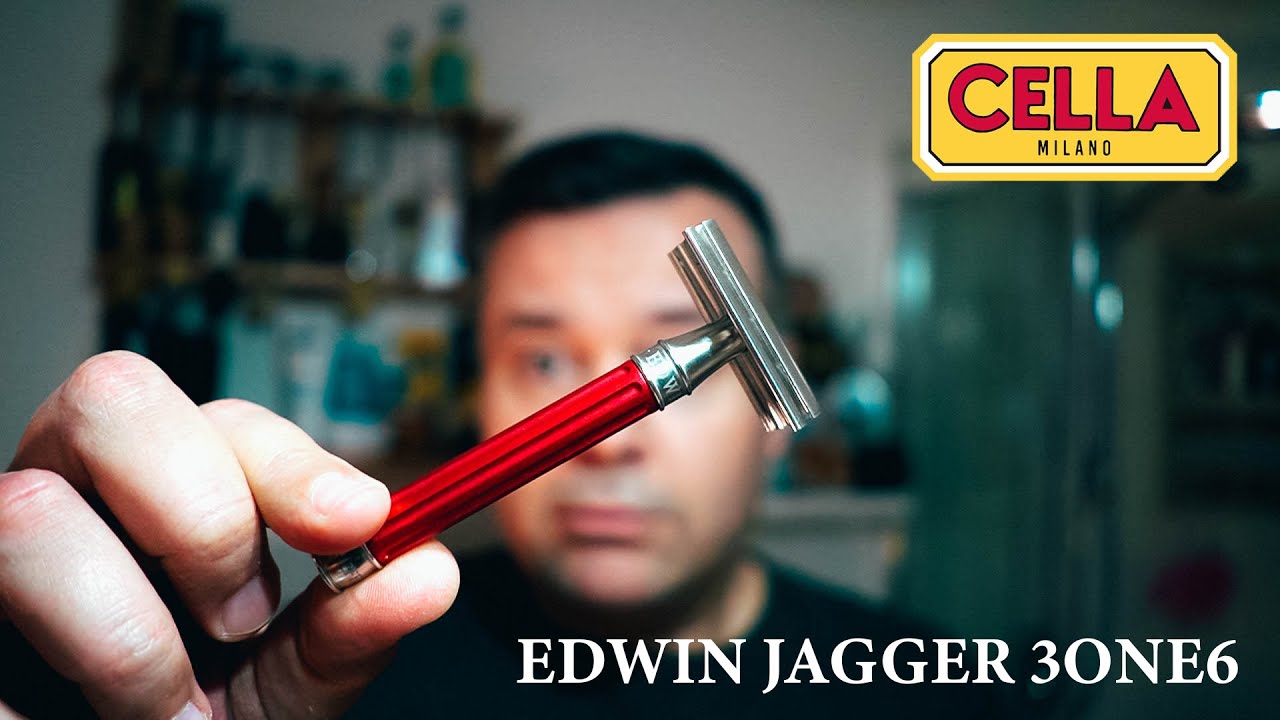 Rasoio di sicurezza Edwin Jagger 3one6 (DESSGA4BL) con crema da barba Cella Milano Rossa