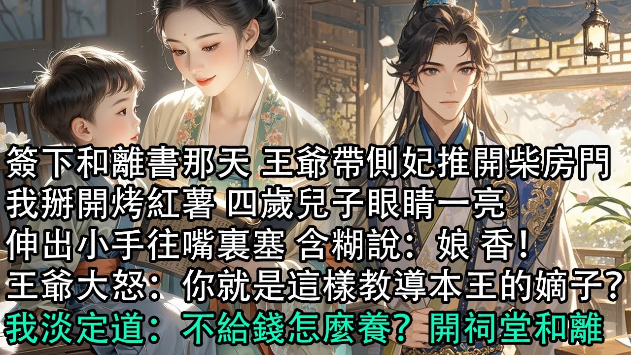 【一口氣看完】簽下和離書那天 王爺帶側妃推開柴房門，我掰開烤紅薯 四歲兒子眼睛一亮，伸出小手往嘴裏塞 含糊說：娘 香！王爺大怒：你就是這樣教導本王的嫡子？我淡定道：不給錢怎麼養？開祠堂和離！