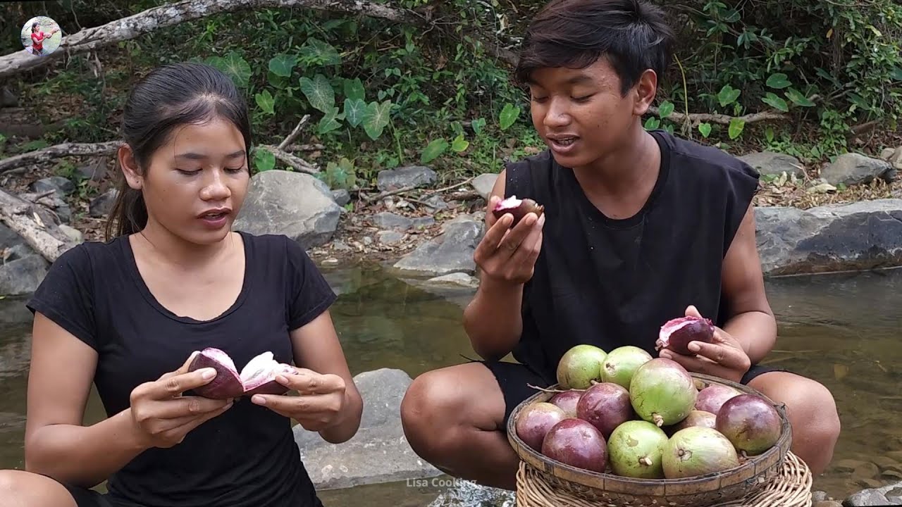 Harvest and yummy fresh Milk Fruits while cooking curry octopus in forest @LiisaCooking