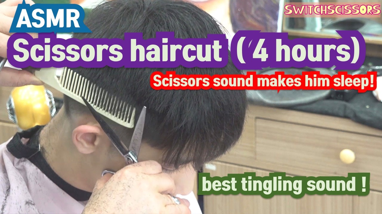 Scissors haircut( 4 hours) ASMR + rain sounds