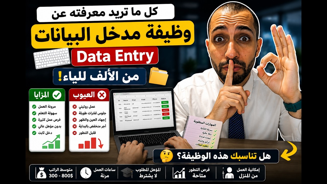 🤐😮😲👌كل ما تريد معرفته حول وظيفة مدخل البيانات Data Entry ..المزايا والعيوب من الالف للياء
