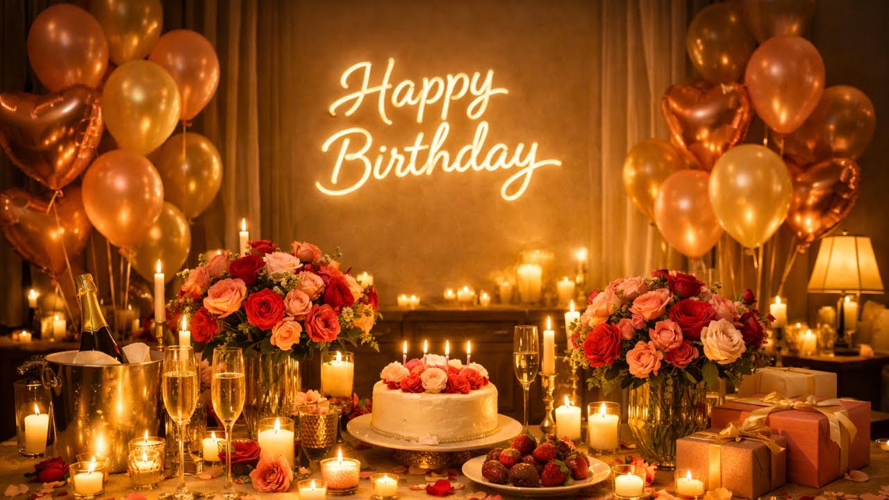 February Birthday Ambience 💕 Romantic Blush Celebration | Candlelight & Roses