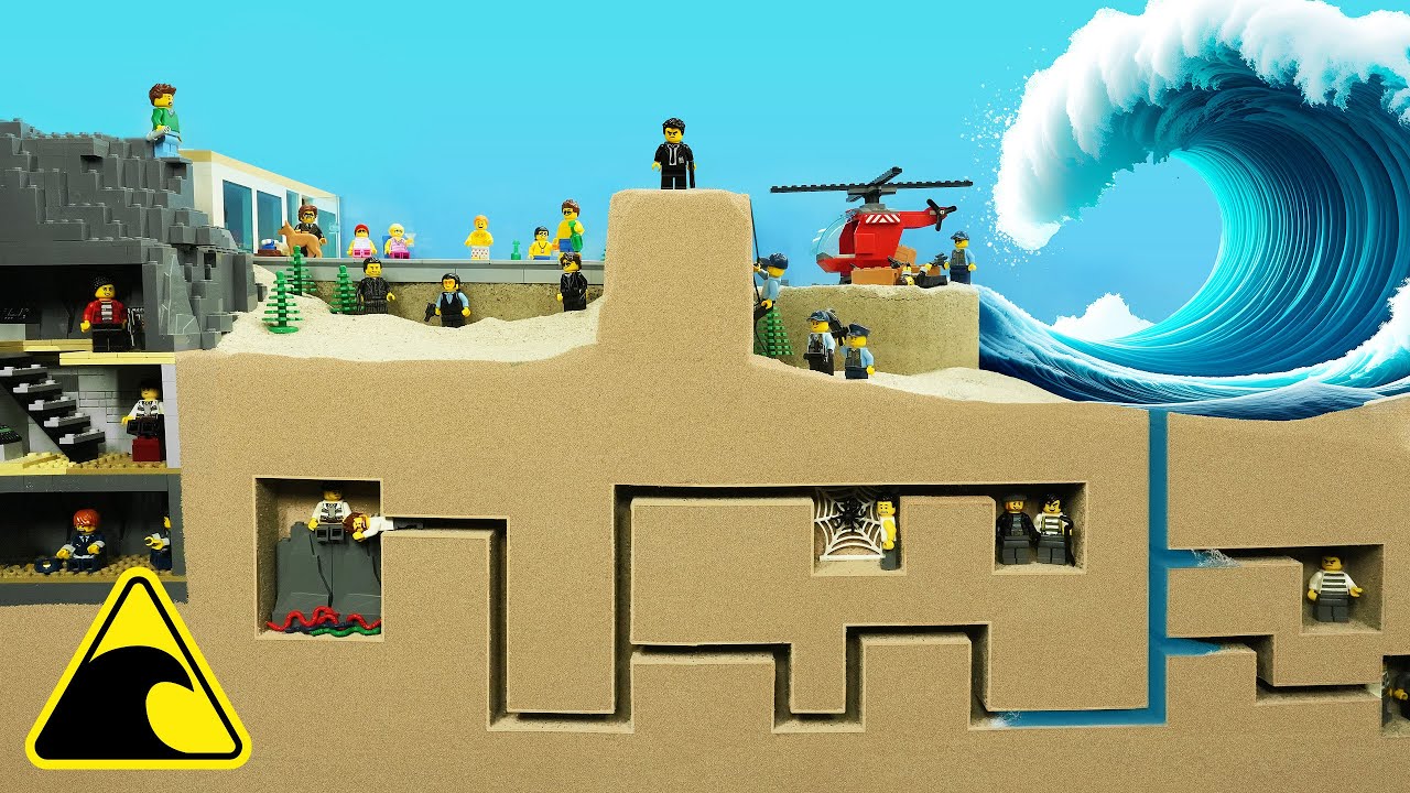Criminal Hideout Flooded by Tsunami - Lego Dam Breach Experiment
