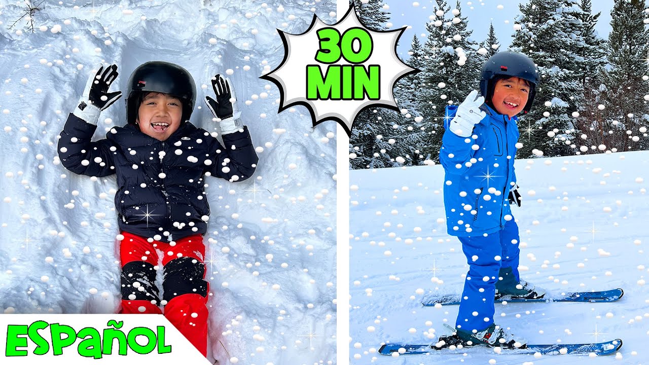 El alocado día de nieve de Ryan, Emma y Kate. Aprendiendo a esquiar y diversión enfamilia