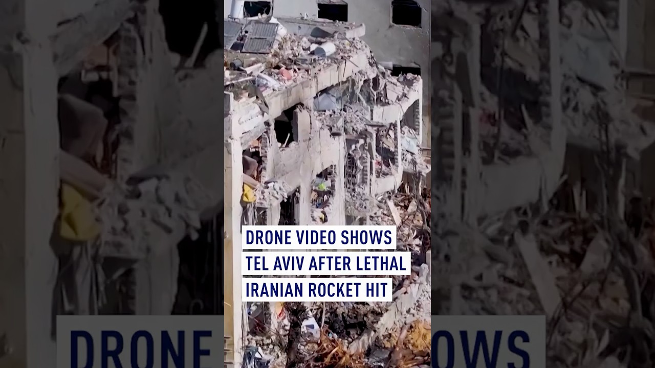 Drone video shows Tel Aviv after lethal Iranian rocket hit