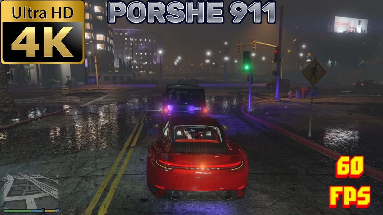 ✨Night Rain Drive in Porsche 911 🌧️🌃 GTA 5 4K Ultra 60FPS Realistic City Vibes 🚗💨
