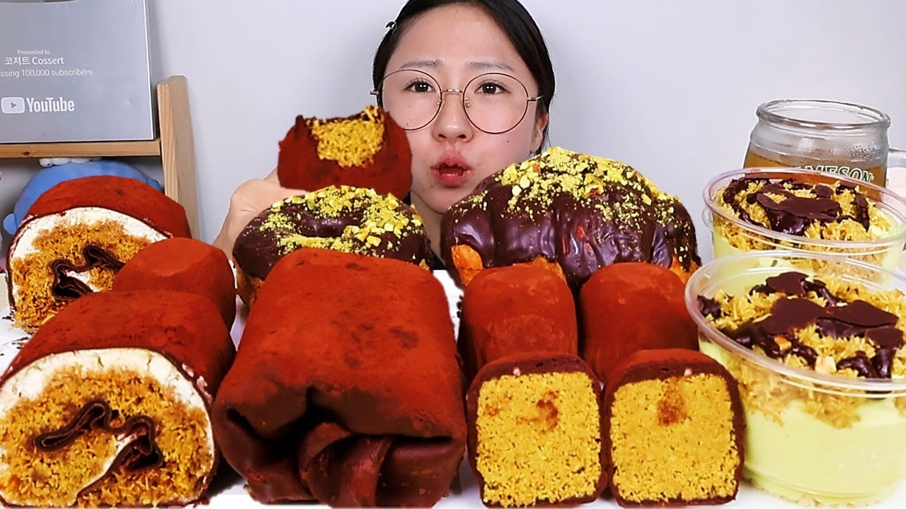 두바이 수건케이크 두바이 쫀득쿠키 피스타치오 푸딩 두바이 초콜릿 디저트 먹방 Dessert Mukbang