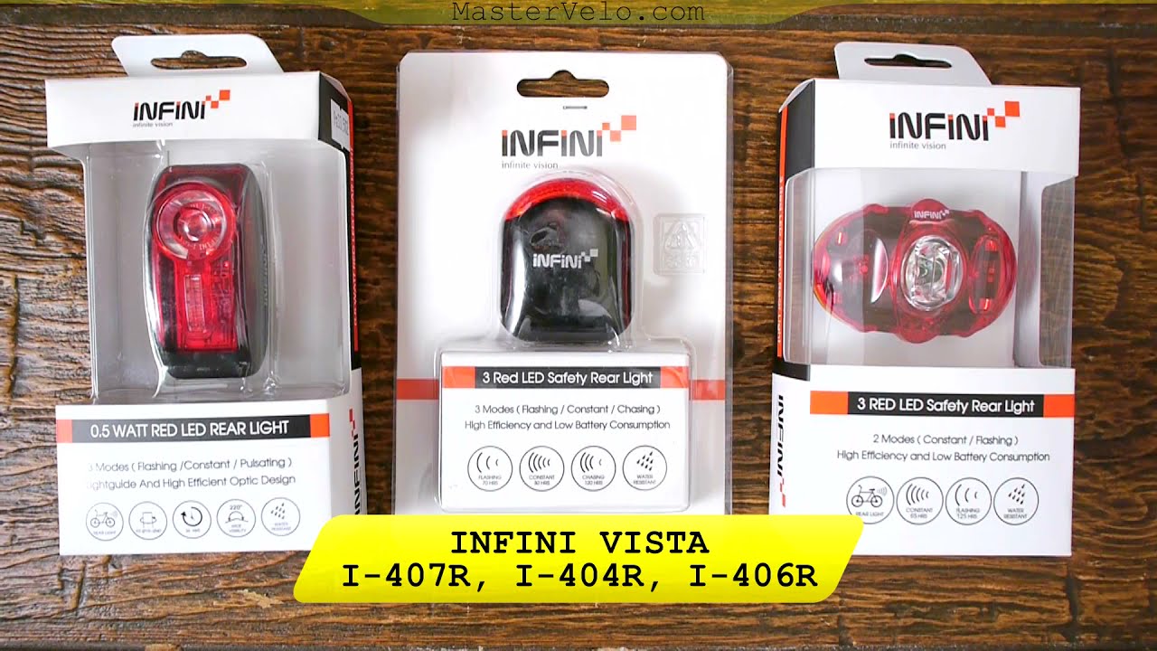 Обзор трех велосипеднх мигалок infini vista i-404r i-406r i-407r на батарейках