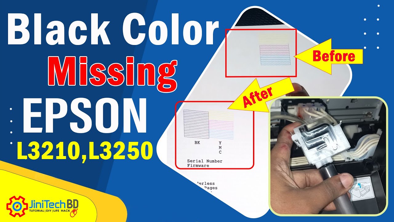 Epson L3210 Black Color Missing | Epson L3210 Nozzle Missing and Head Cleaning | JiniTech BD