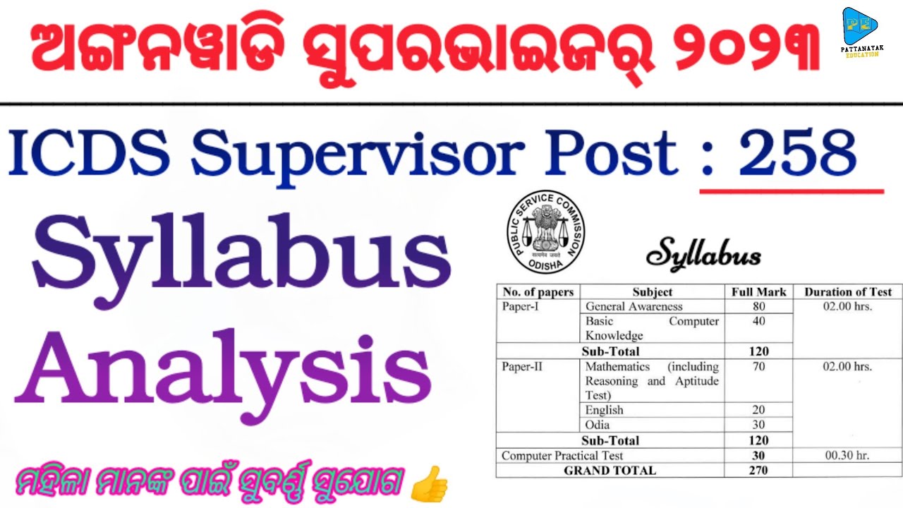 ICDS Supervisor Syllabus Details Analysis by @PATTANAYAKEDUCATION || Anganwadi Supervisor Post ||