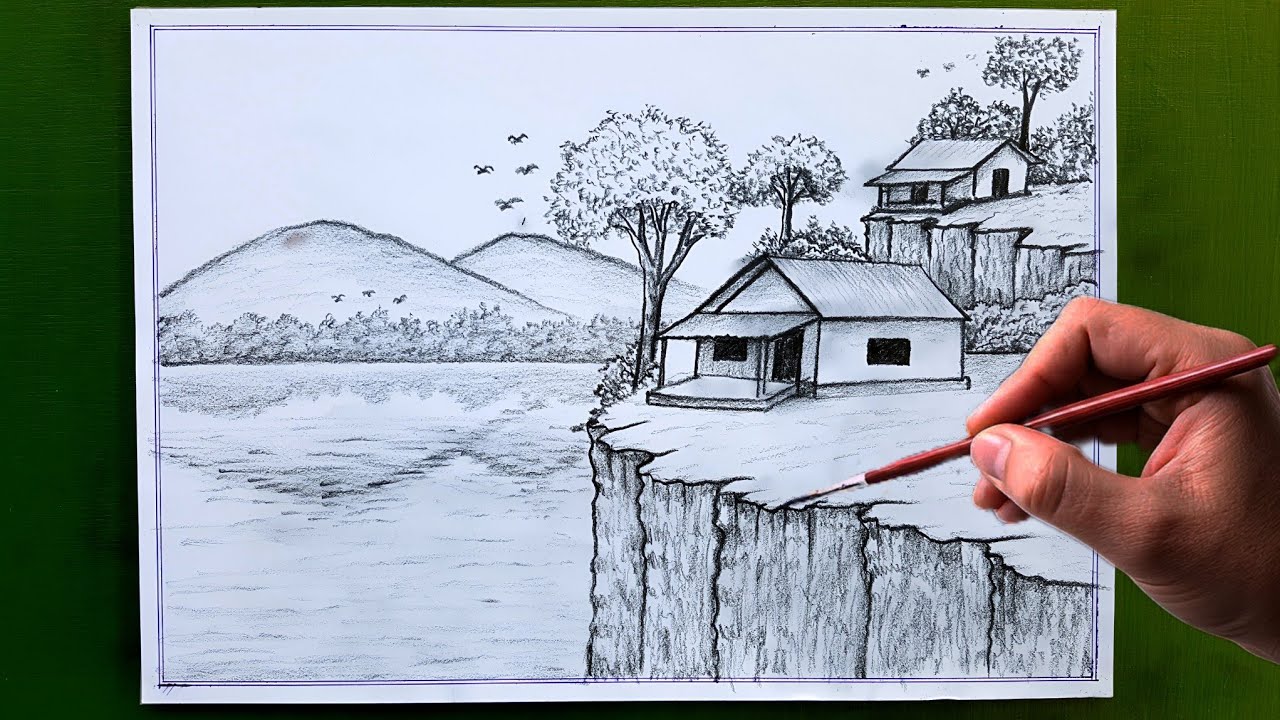 Mountain Scenery Drawing || পাহাড়ি দৃশ্য আঁকা