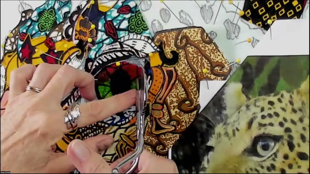 Демонстрация коллажа из ткани Susan Carlson Leopard Eye
