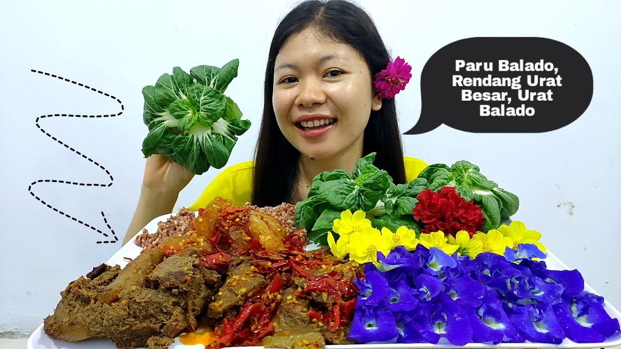 MUKBANG PARU BALADO+RENDANG URAT BESAR+URAT BALADO+LALAPAN BUNGA DAN SAYUR MENTAH