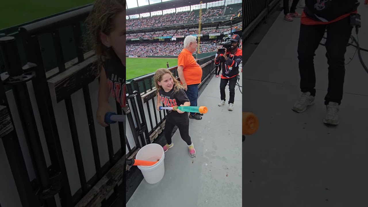 Rebecca was the guest splasher in the Bird Bath Splash Zone! #birdland #orioles @orioles