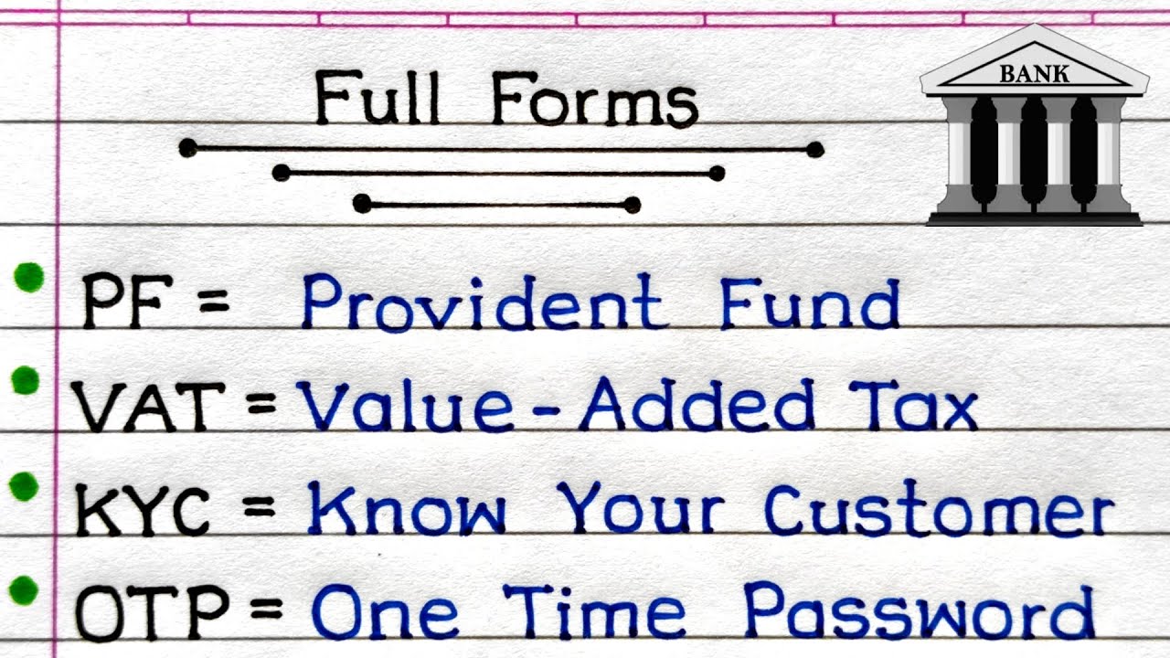 Important Full Forms | Full Form Of Banking Term IFSC EMI PAN UPI NEFT OTP FD TDS ATM GST etc. |