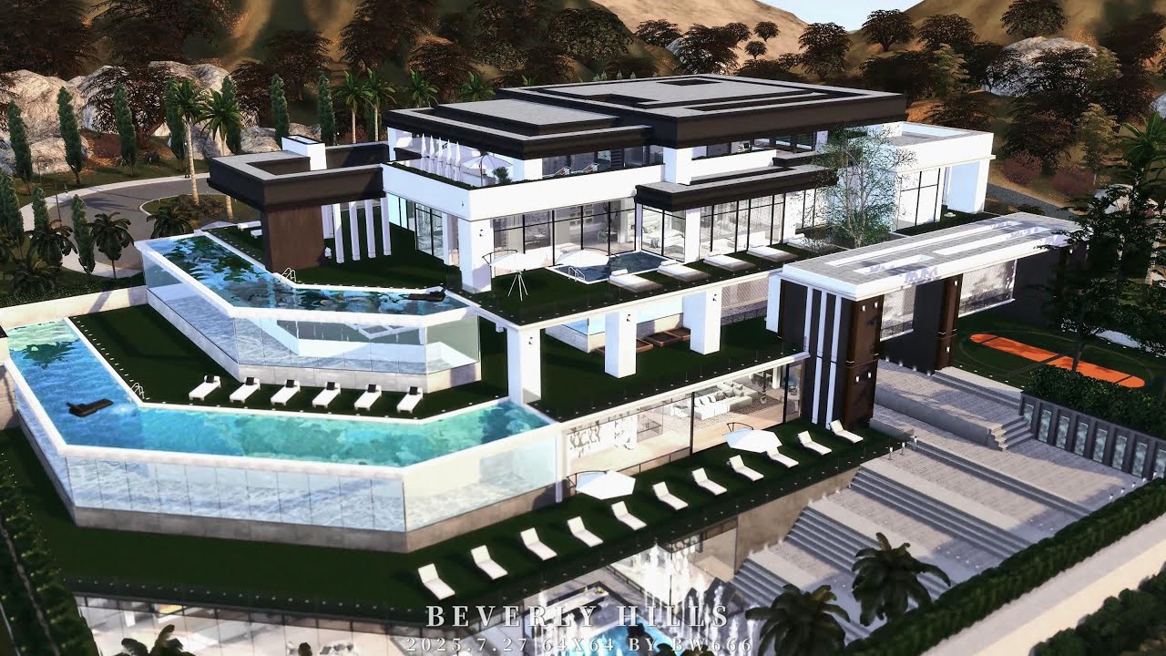 SIMS4 Beverly Hills Villa｜64x64｜Modern Luxury Pool Villa｜5 Floors｜5 Beds & 5 Baths