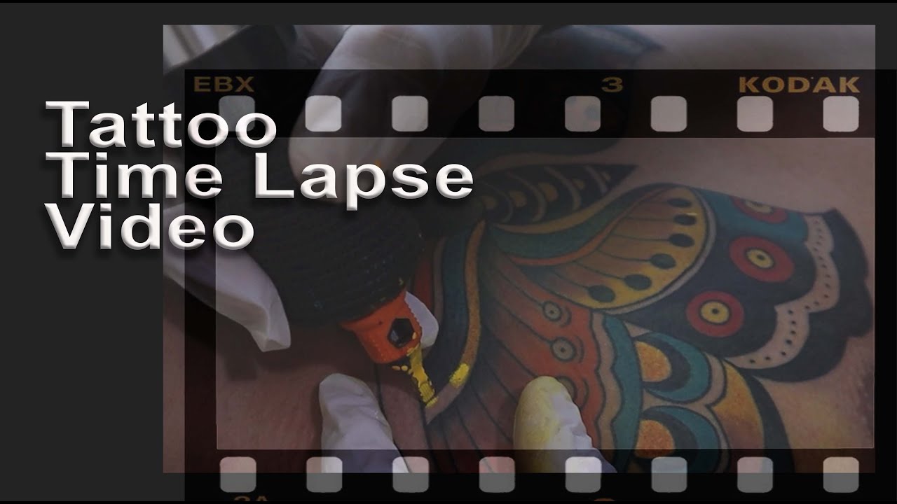 Tattoo Time lapse Video 2 Trad Butterfly Tattoo On chest