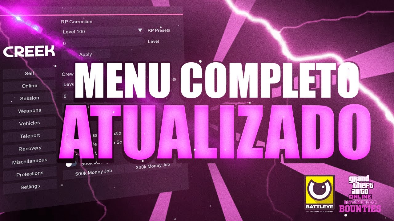 MELHOR MOD MENU PARA ADICIONAR DINHEIRO NO GTA ONLINE 1.69 [ATUALIZAÇÃO BATTLE EYE] (CREEKSIDE MENU)
