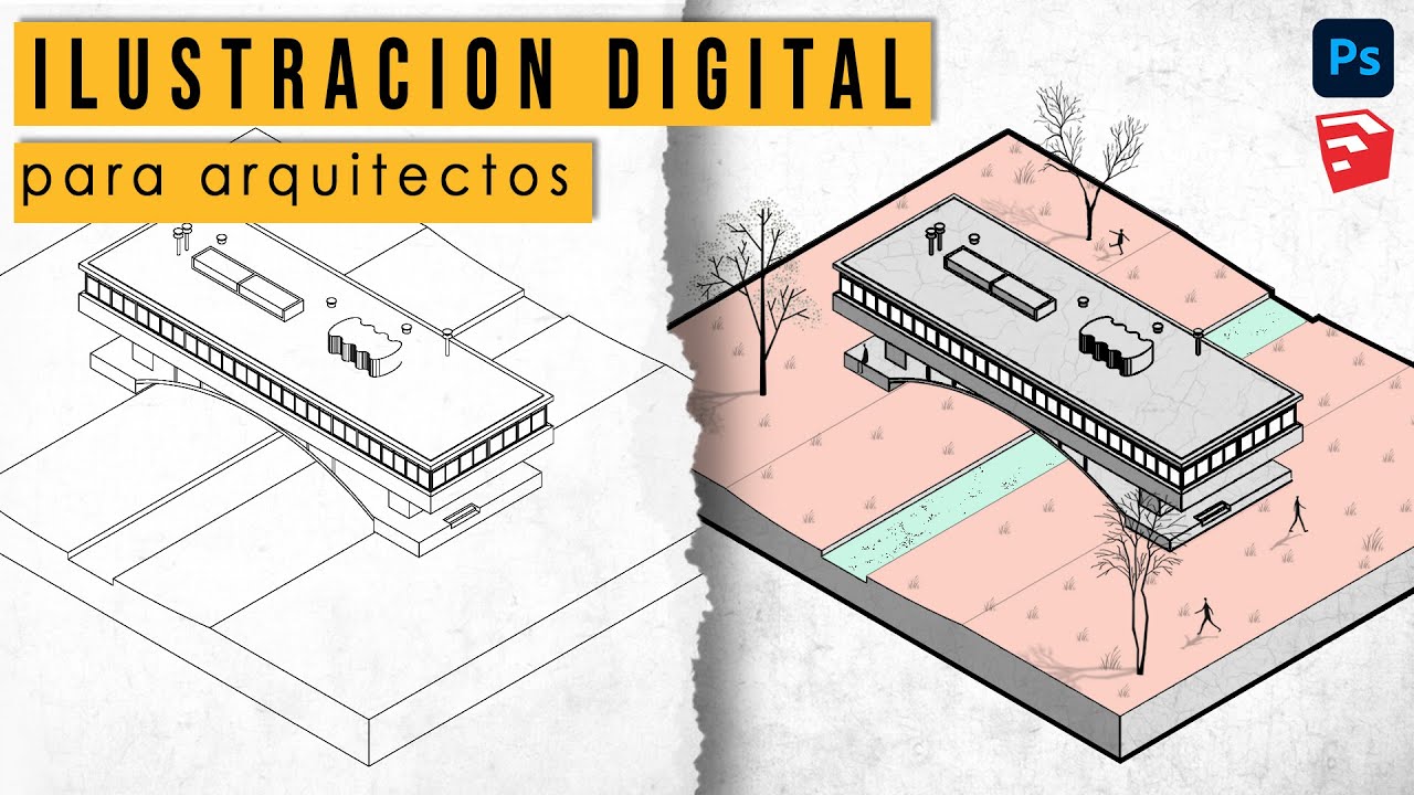Ilustración digital en Photoshop | Croquis arquitectónico | Render Collage