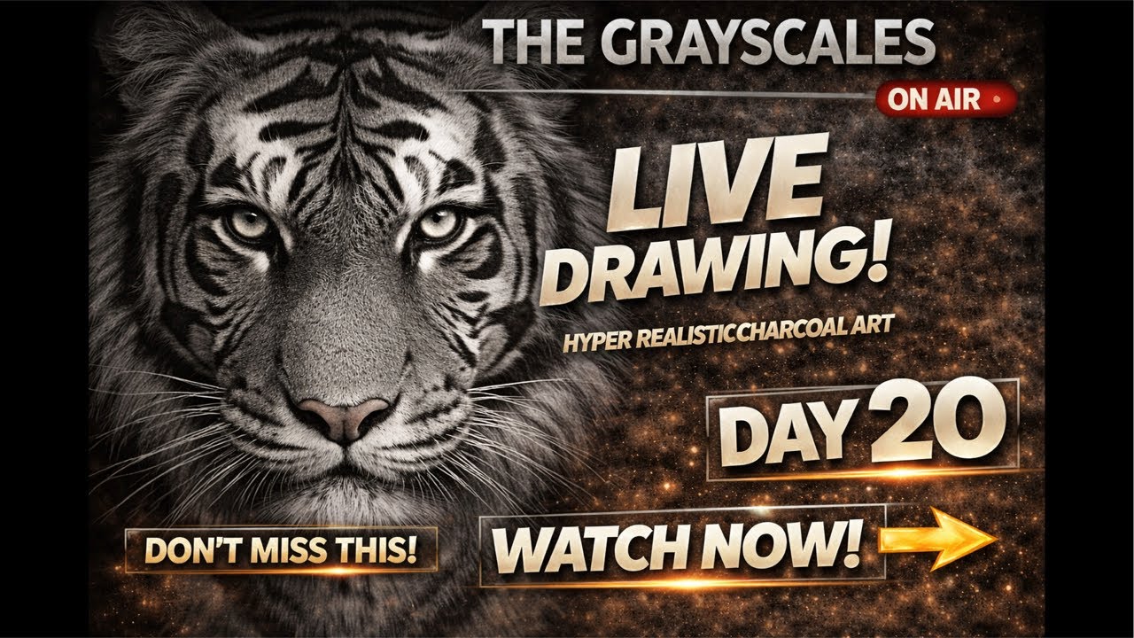 The grayscales is live | DAY 20 – Hyper Realistic Tiger Drawing