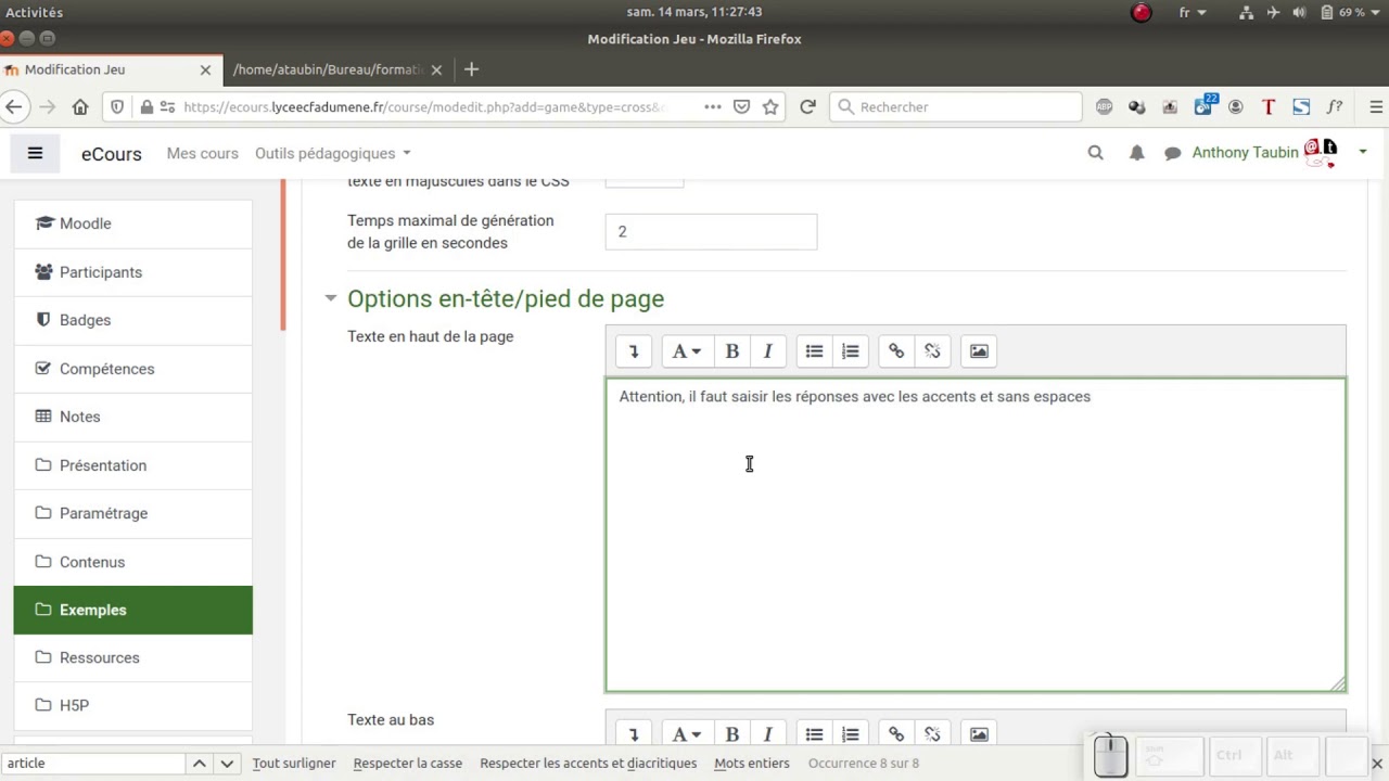 Tuto vidéo : Réaliser une grille de mots croisés avec Game dans Moodle