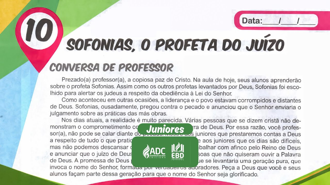 EBD Lição 10 | JUNIORES | Sofonias, O Profeta do Juízo.