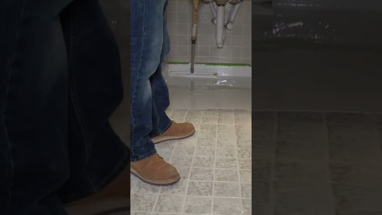 Flooring Epoxy over tile! #countertopepoxy #resin #diy #remodel #flooring #design #shorts #decor
