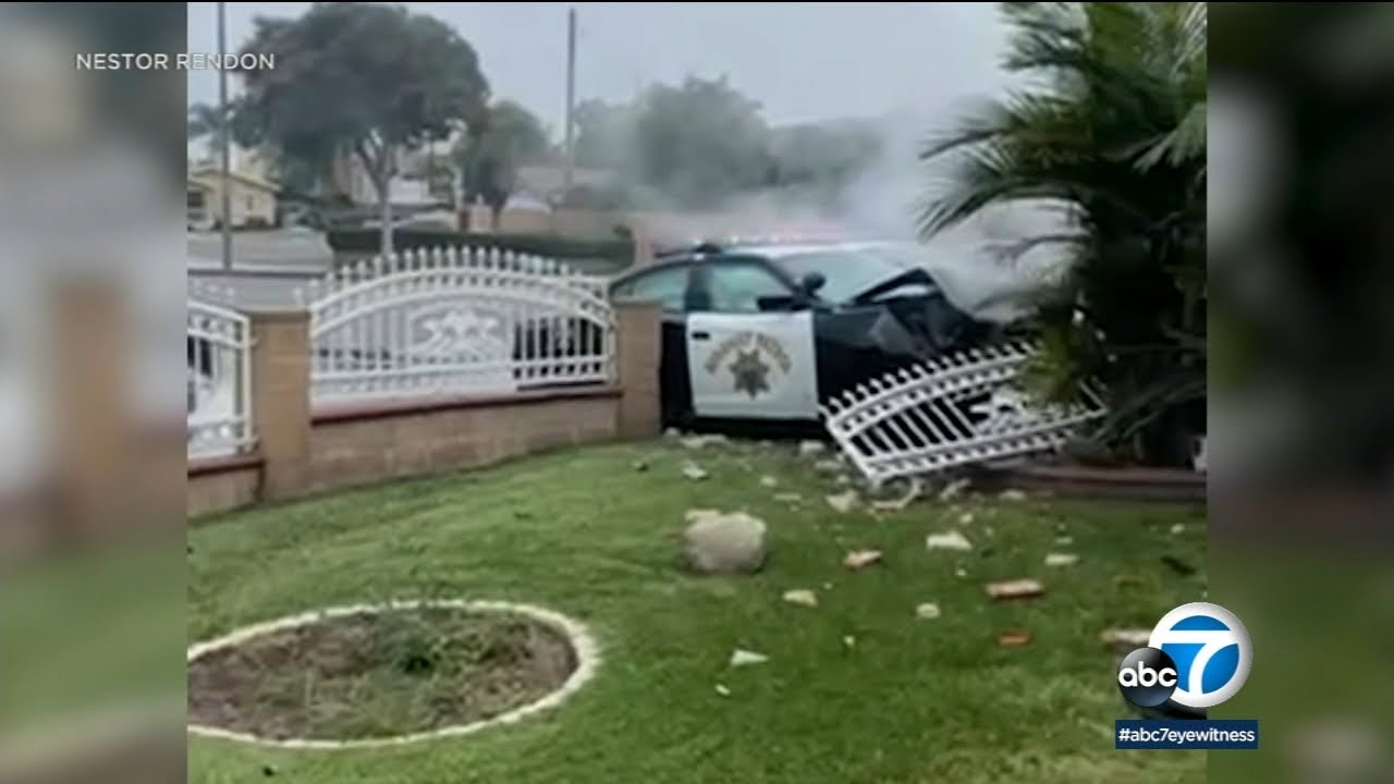 CHP patrol cars crash into home during chase