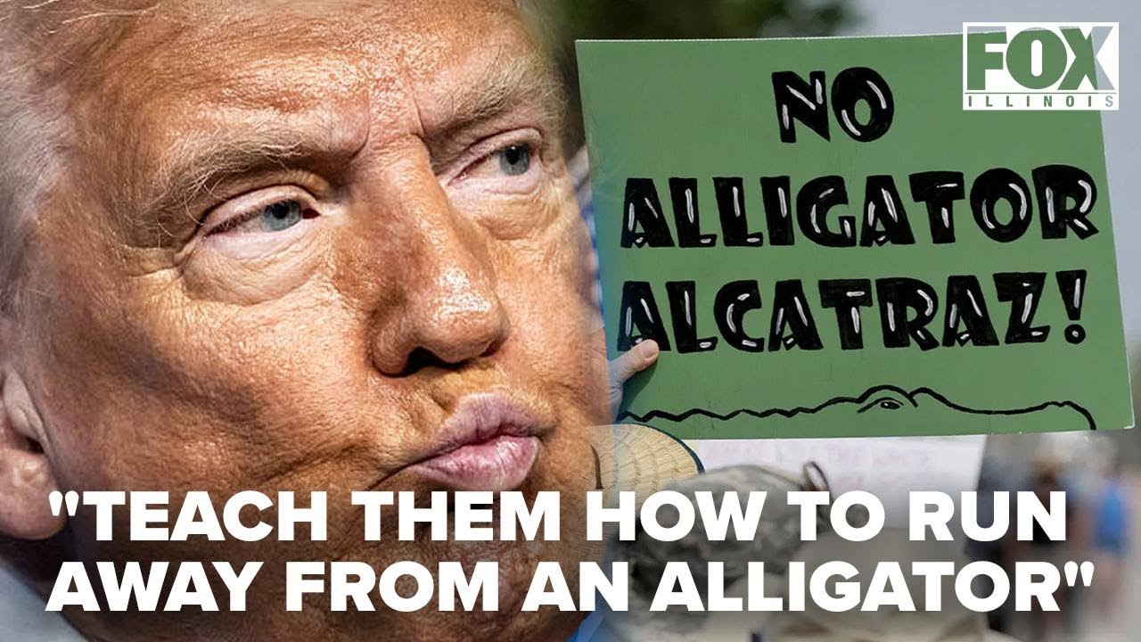 Trump tours 'Alligator Alcatraz' immigration center with gator guards opens in Florida
