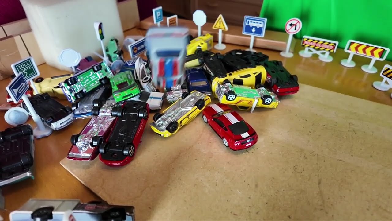 Diecast cars in slow motion