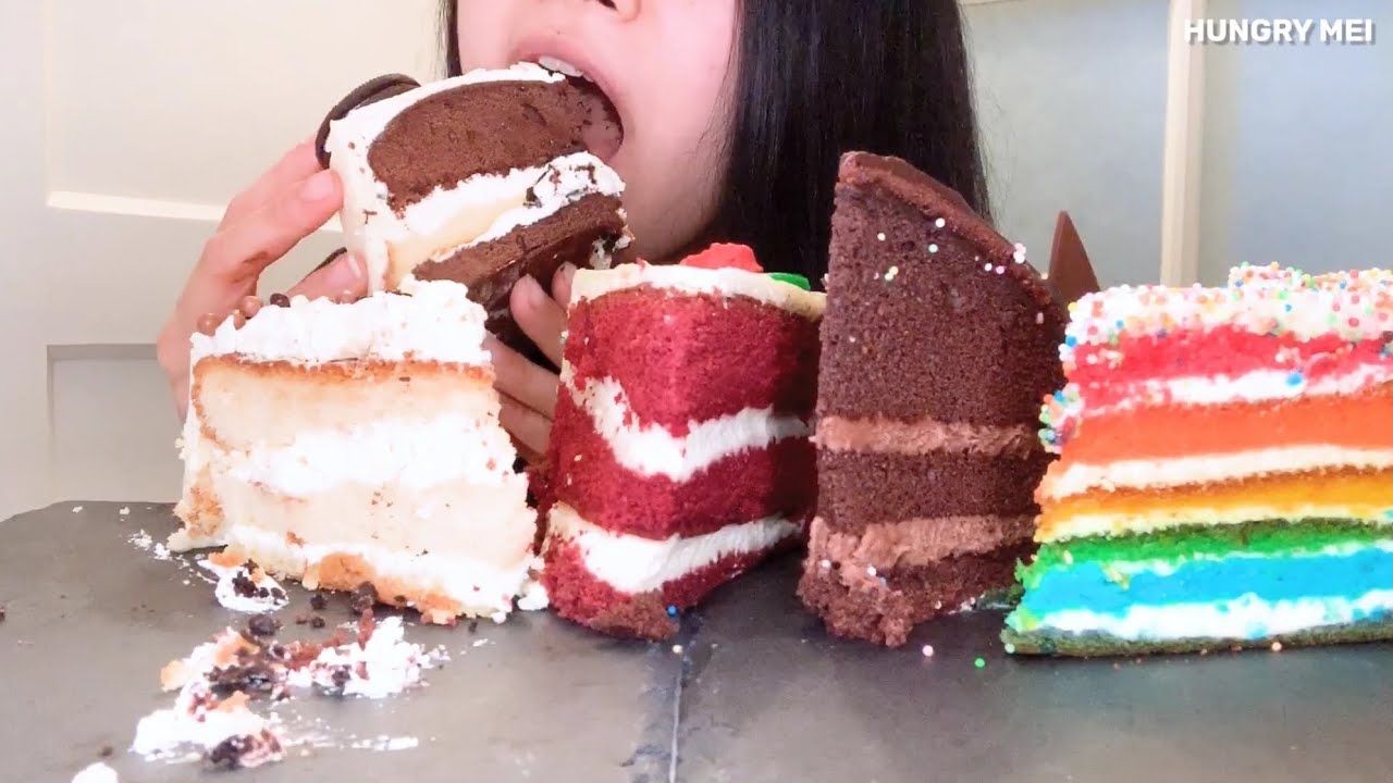 [MUKBANG] CAKE ~ MESSY EATING WITH HANDS ~ OREO + (WHITE) CHOCOLATE + RAINBOW + RED VELVET