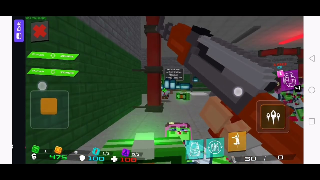 Playing | Zomblox game that use guns to shoot the zombies 