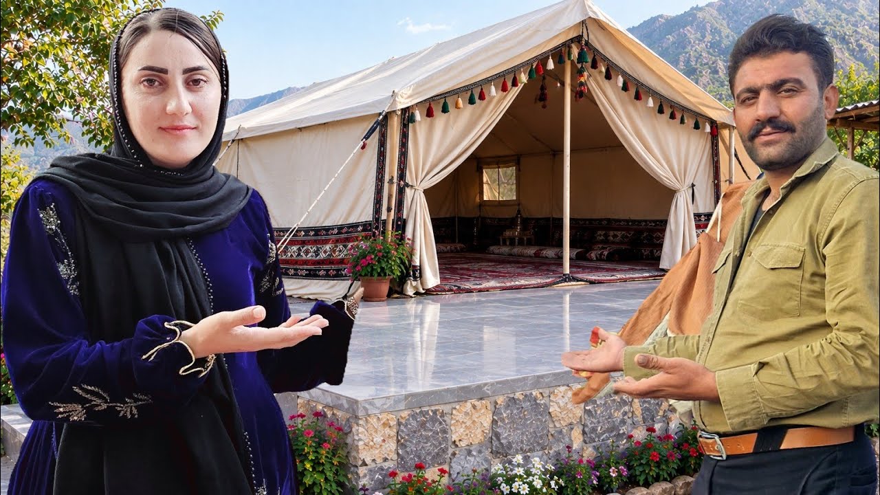 Setting up a nomadic tent with the cooperation of Kamran and Zahra and starting love anew