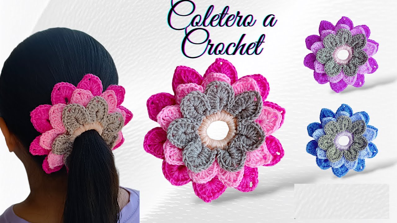 ❤❤💖 EL MEJOR y hermoso coletero tejido a crochet en forma de FLOR tejida TODAS QUIEREN UNO