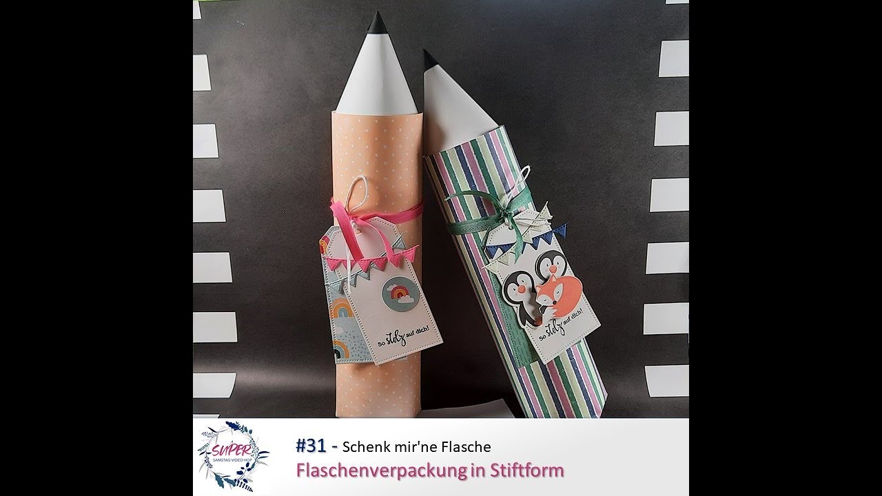 SUper Samstag Video Hop #031 - Flaschenverpackung in Stiftform zur Einschulung mit Stampin' Up!