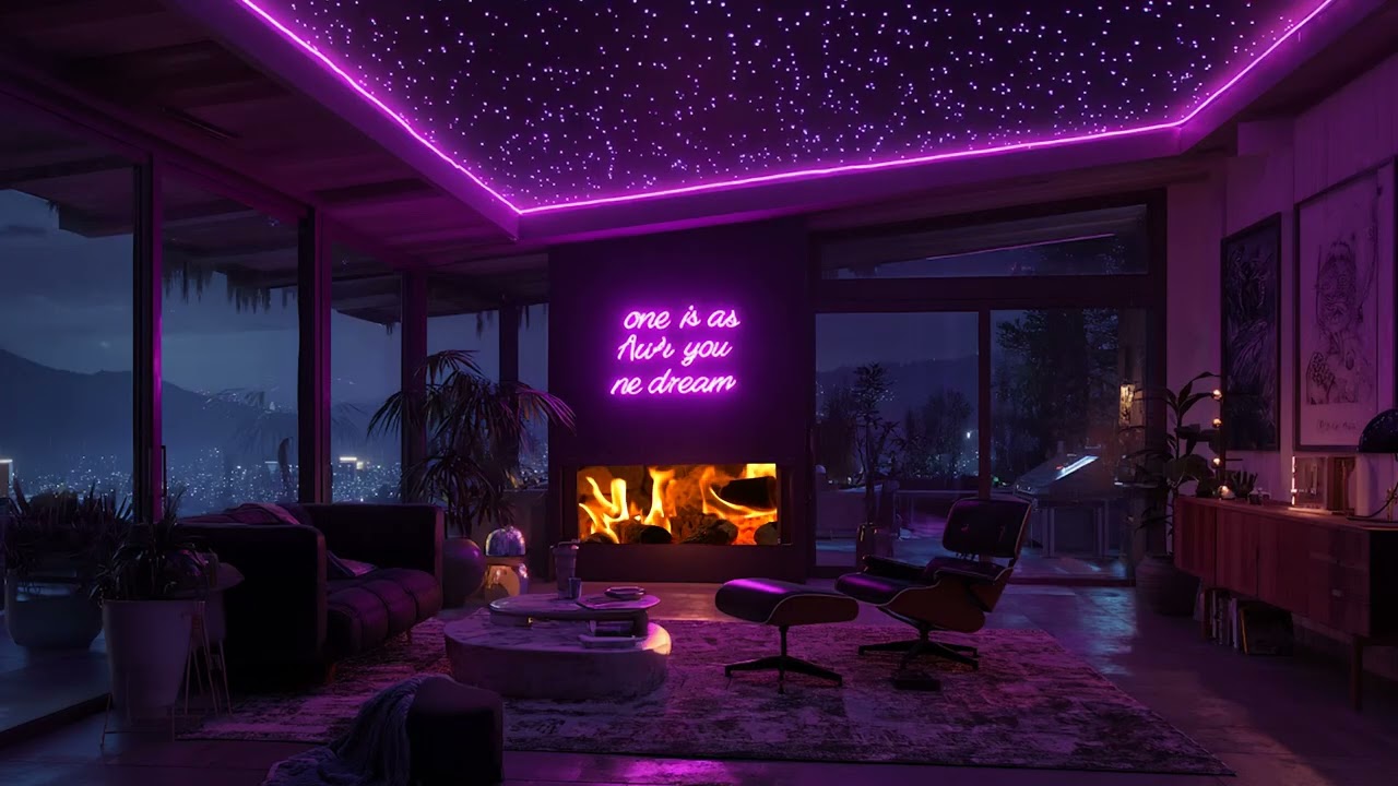 Chill Piano & Fireplace Ambience in a Purple Room  Deep Relaxation & Stress Relief