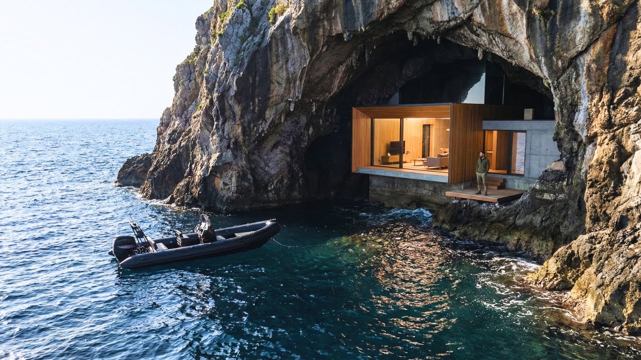 This man Built a SECRET HOUSE inside an COSTAL CAVE  — Building a house in the Remote Island (ASMR)