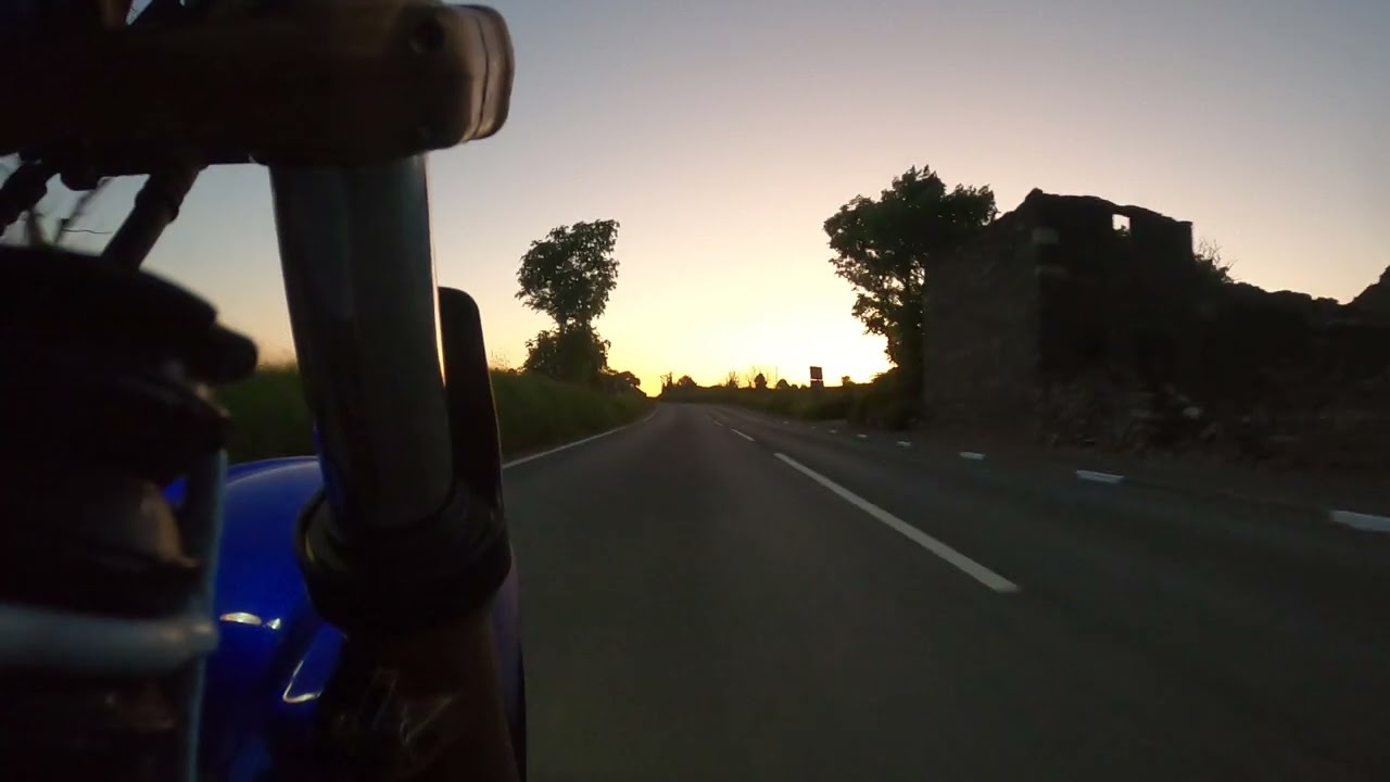 Isle of Man TT 2023, 4am clear road sunrise run from Ballacraine to Kirk Michael,